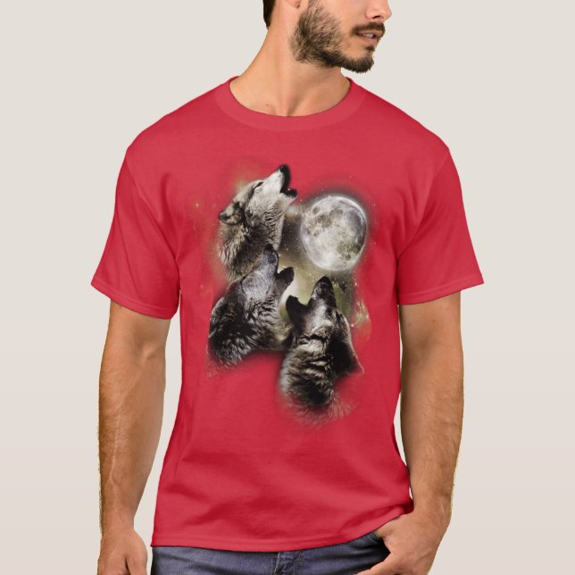 Direwolf Brothers Howling at Full Moon retro T-Shirt (Vorderseite)