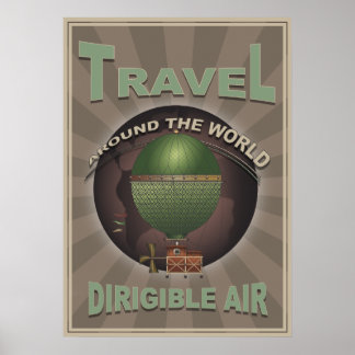 Dirigiable Air Steampunk Vintag World Travel Poster