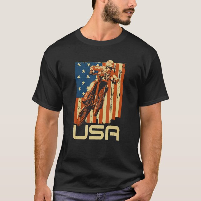 Dirt Bike 4th of July Motocross American Flag MX R T-Shirt (Vorderseite)