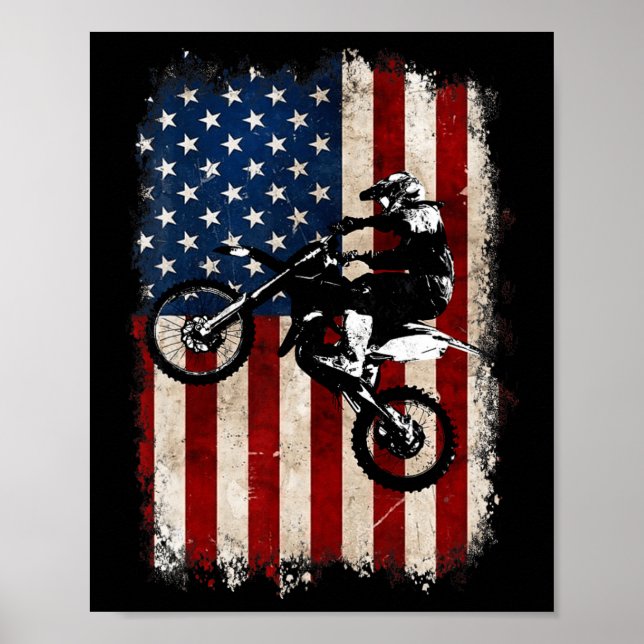 Dirt Bike American Flag Motocross Biker 4. Juli Poster (Vorne)