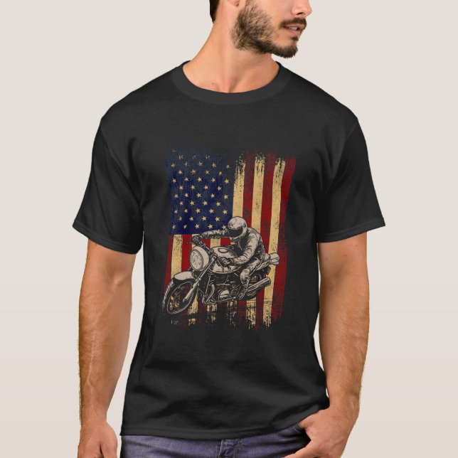 Dirt Bike American Flag Motocross Biker 4Th Of Jul T-Shirt (Vorderseite)