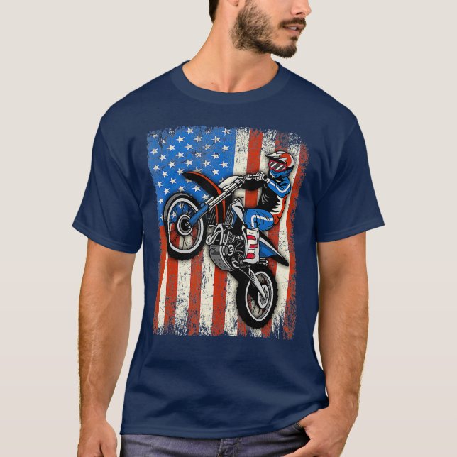Dirt Bike American Flag Motocross Biker Funny of T-Shirt (Vorderseite)