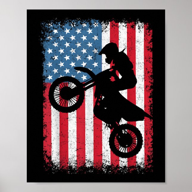 Dirt Bike American Flag Motocross Biker Men Boys V Poster (Vorne)