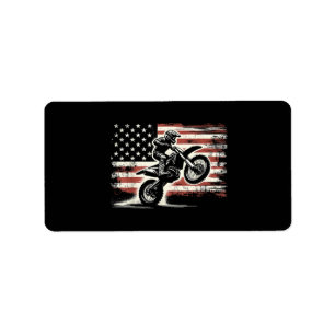 Dirt Bike American Flag Motocross Biker Vintag USA Adressaufkleber