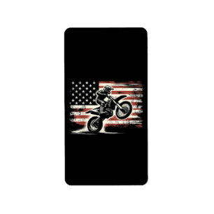 Dirt Bike American Flag Motocross Biker Vintag USA Adressaufkleber