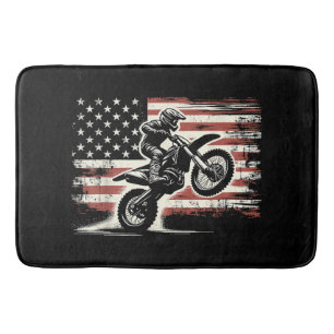 Dirt Bike American Flag Motocross Biker Vintag USA Badematte
