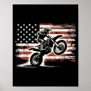 Dirt Bike American Flag Motocross Biker Vintag USA Poster