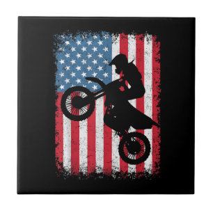 Dirt Bike Amerikanische Flagge Motocross Biker Män Fliese