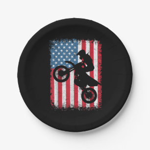 Dirt Bike Amerikanische Flagge Motocross Biker Män Pappteller