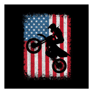 Dirt Bike Amerikanische Flagge Motocross Biker Män Poster