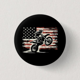 Dirt Bike Amerikanische Flagge Motocross Biker Vin Button