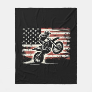 Dirt Bike Amerikanische Flagge Motocross Biker Vin Fleecedecke