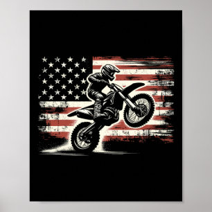 Dirt Bike Amerikanische Flagge Motocross Biker Vin Poster