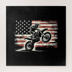 Dirt Bike Amerikanische Flagge Motocross Biker Vin Puzzle