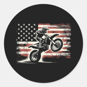 Dirt Bike Amerikanische Flagge Motocross Biker Vin Runder Aufkleber