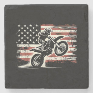 Dirt Bike Amerikanische Flagge Motocross Biker Vin Steinuntersetzer