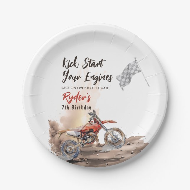 Dirt Bike Any Age Birthday Pappteller (Vorderseite)