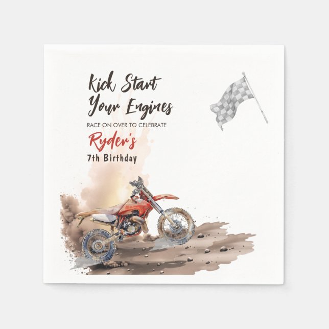 Dirt Bike Any Age Birthday Serviette (Vorderseite)
