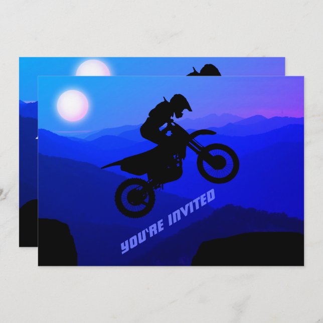 Dirt Bike Full Moon Night Ride Motocross Geburtsta Einladung (Vorne/Hinten)