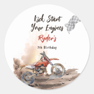Dirt Bike Geburtstag jedes Alters Runder Aufkleber