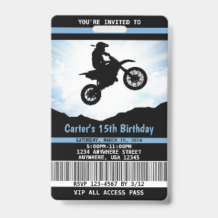 Dirt Bike Geburtstagseinladung VIP Pass Ausweis