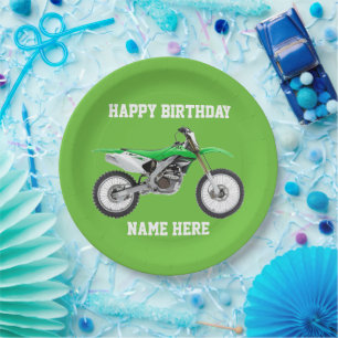 Dirt Bike Green Birthday Sportpapier Teller