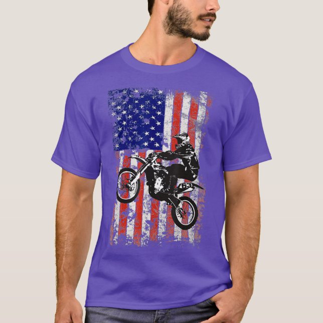 Dirt Bike Motocross Biker American Flag USA 4. T-Shirt (Vorderseite)