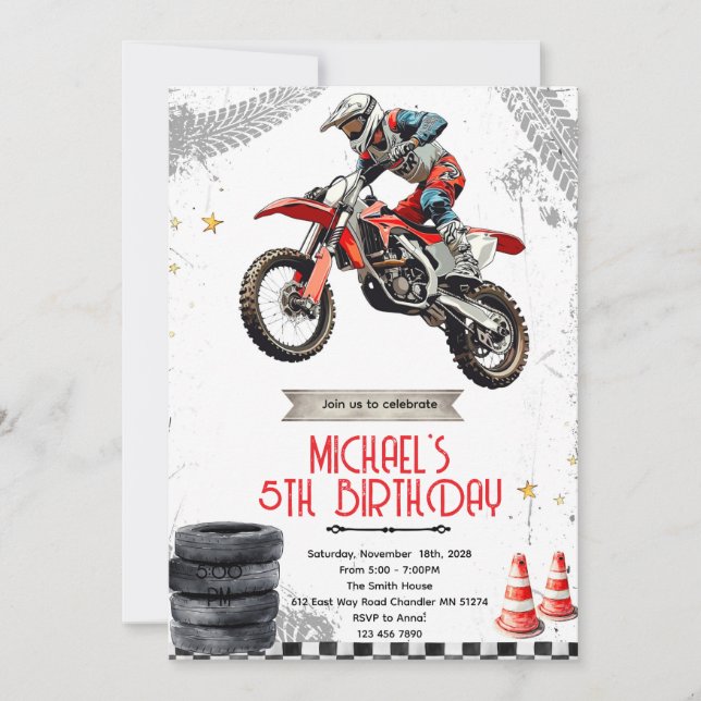 Dirt Bike motorcross birthday invite Einladung (Vorderseite)