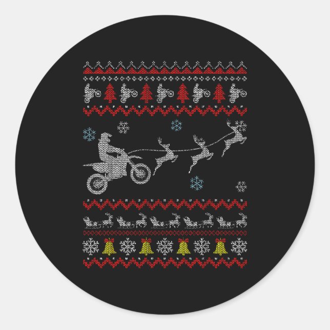 Dirt Bike Motorcycle Pajama Ugly Christmas Biker  Runder Aufkleber (Vorderseite)