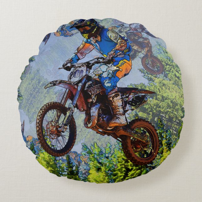 Dirt-Bike-Narren - Motocross-Racers Rundes Kissen (Vorderseite)