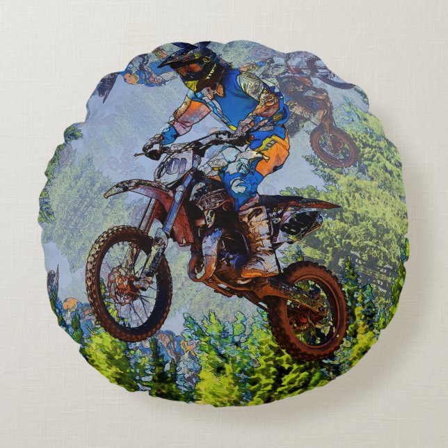 Dirt-Bike-Narren - Motocross-Racers Rundes Kissen (Vorderseite)