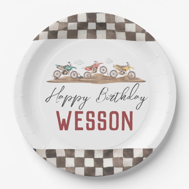 Dirt Bike Party Teller, Motorrad-Teller Pappteller (Vorderseite)