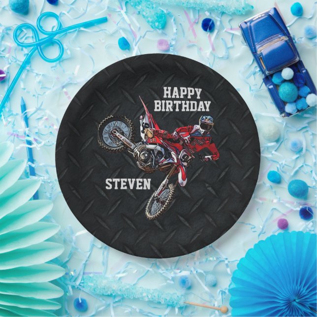 Dirt Bike Red Birthday Sport Motorrad Cool Pappteller (Party)
