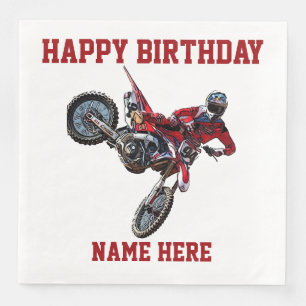 Dirt Bike Red Birthday Sports Name Racing Napkins Serviette