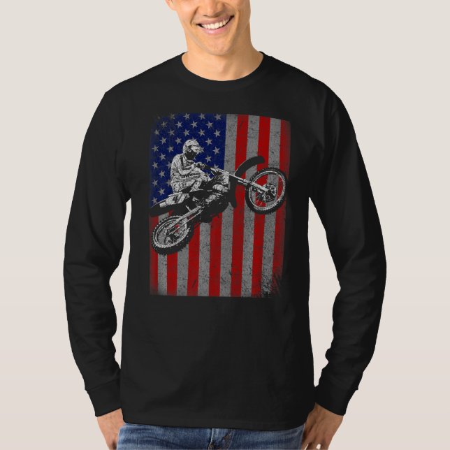 Dirt Bike Rider Motocross Racer Amerikanische Flag T-Shirt (Vorderseite)