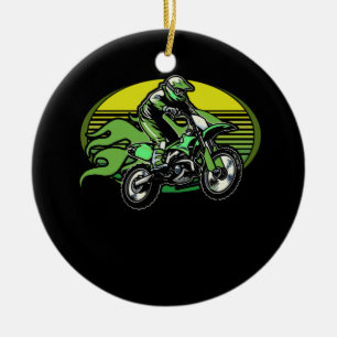 Dirt Bike Rider Tire Tracks Neon Green Jugend Keramik Ornament