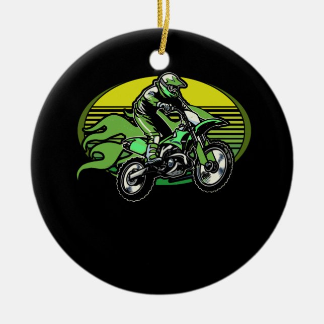 Dirt Bike Rider Tire Tracks Neon Green Jugend Keramik Ornament (Vorne)