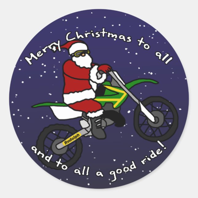 Dirt Bike Santa Runder Aufkleber (Vorderseite)