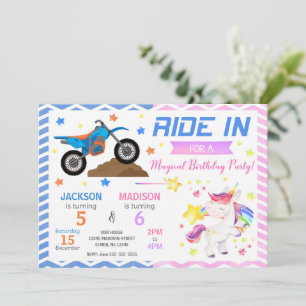 Dirt-Bike- und Einhorn-Geburtstags-Einladung Einladung