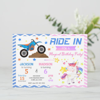Dirt-Bike- und Einhorn-Geburtstags-Einladung Einladung