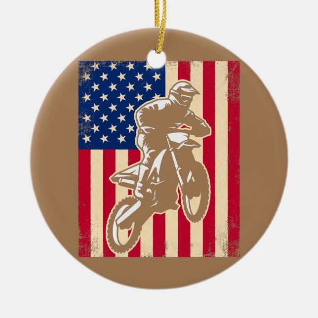 Dirt Bike USA Flag American Flag Motocross Keramik Ornament (Vorne)