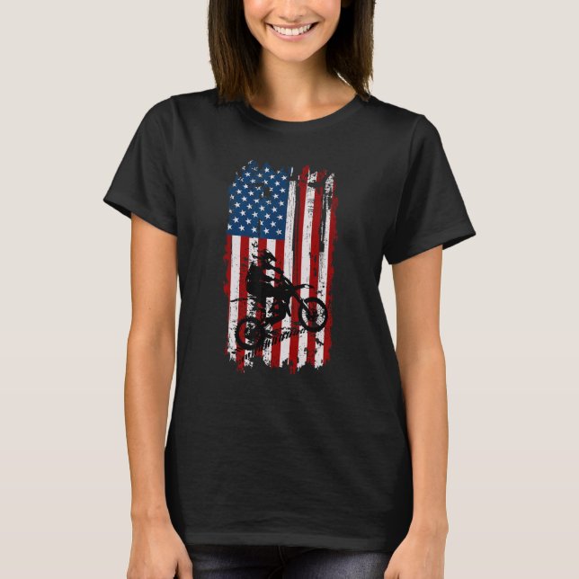 Dirt Bike USA Flag Motocross American Flag T-Shirt (Vorderseite)