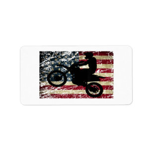 Dirt Bike USA Flag T - Shirt Motocross American Fl Adressaufkleber