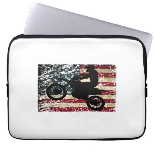 Dirt Bike USA Flag T - Shirt Motocross American Fl Laptopschutzhülle