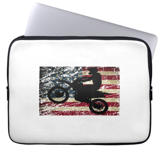 Dirt Bike USA Flag T - Shirt Motocross American Fl Laptopschutzhülle (Vorderseite)