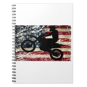 Dirt Bike USA Flag T - Shirt Motocross American Fl Notizblock