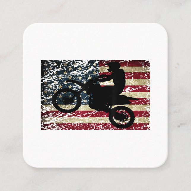 Dirt Bike USA Flag T - Shirt Motocross American Fl Quadratische Visitenkarte (Vorderseite)