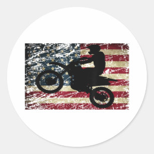Dirt Bike USA Flag T - Shirt Motocross American Fl Runder Aufkleber