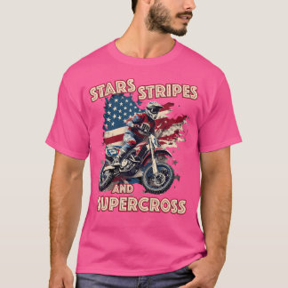 Dirt Bike Usa Flaggen Streifen Motorkreuz T-Shirt