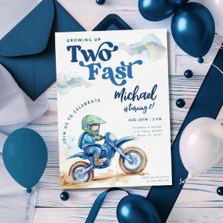 Dirt Bike Zwei Fast Green Blue Geburtstag Einladung
